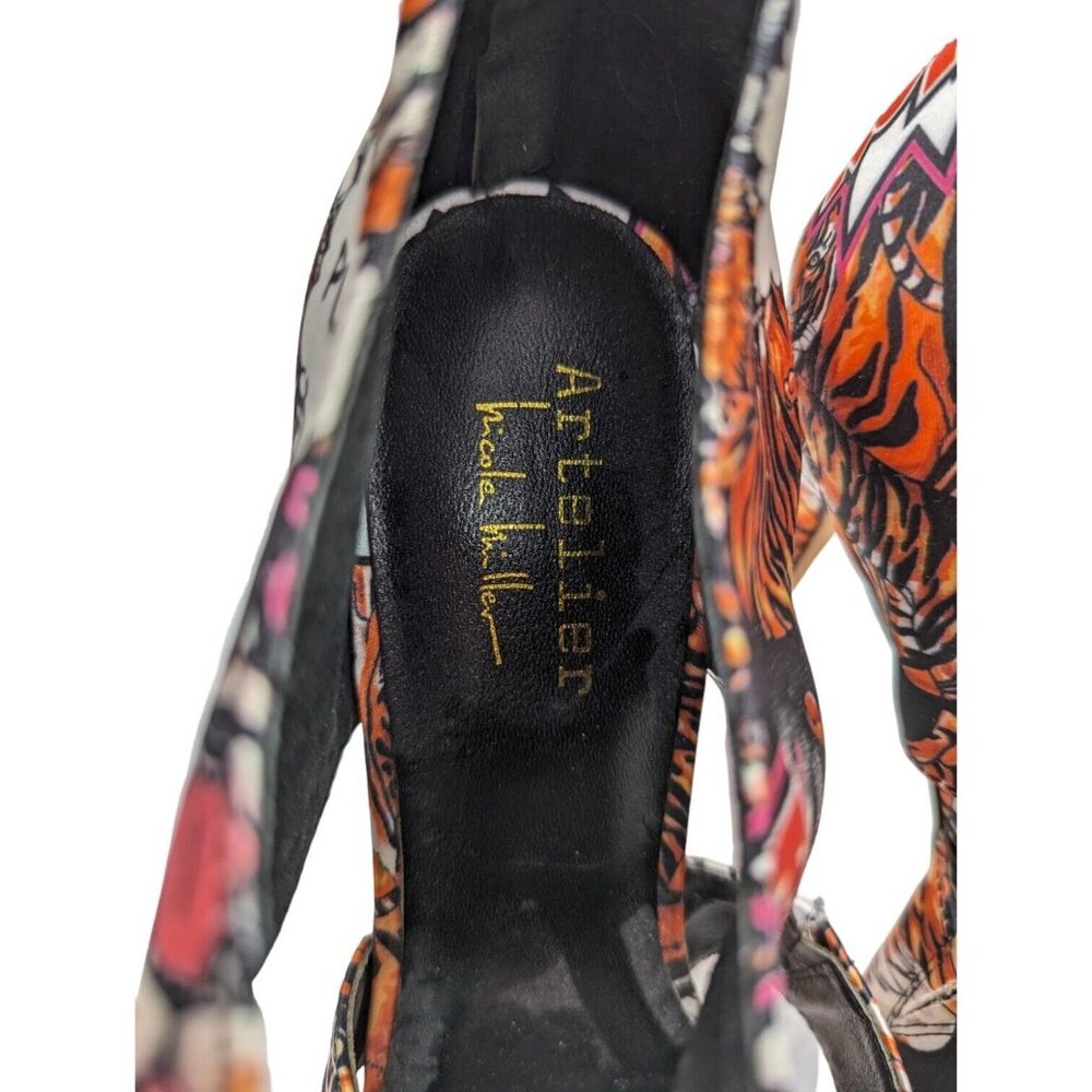 Nicole Miller Atelier Tiger Comic Print Open Toe Pump Shoes 8.5 M NEW - Picture 5 of 10